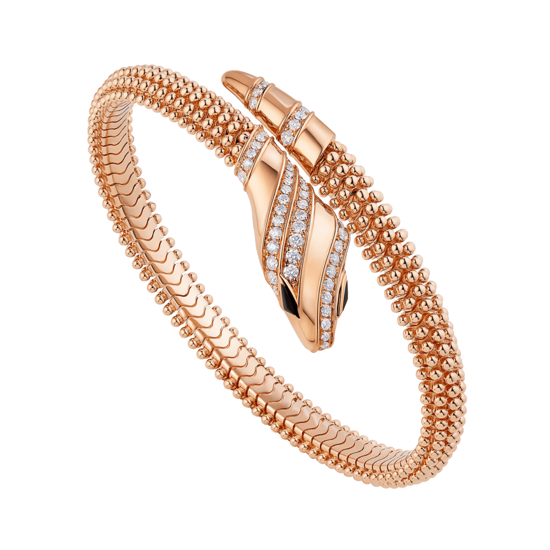 Serpenti Bracelet — one-coil rose gold with pavé diamonds and black onyx