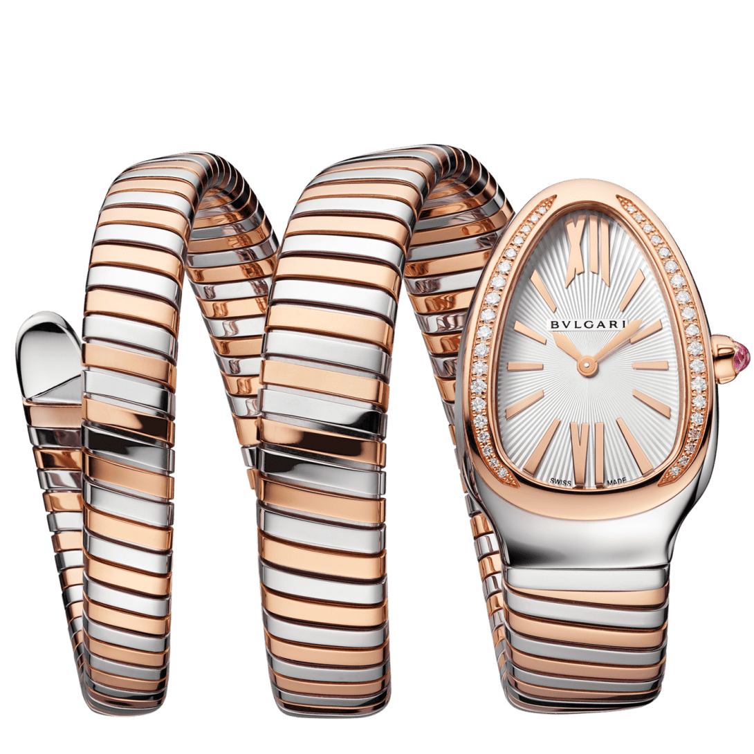 Rose gold, Steel Serpenti Tubogas Watch White with Diamonds 103149