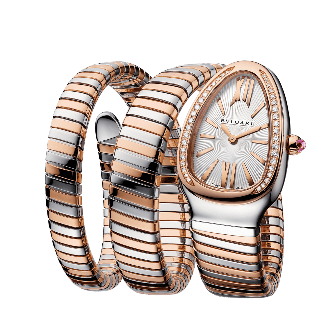 Rose gold, Steel Serpenti Tubogas Watch White with Diamonds 103149