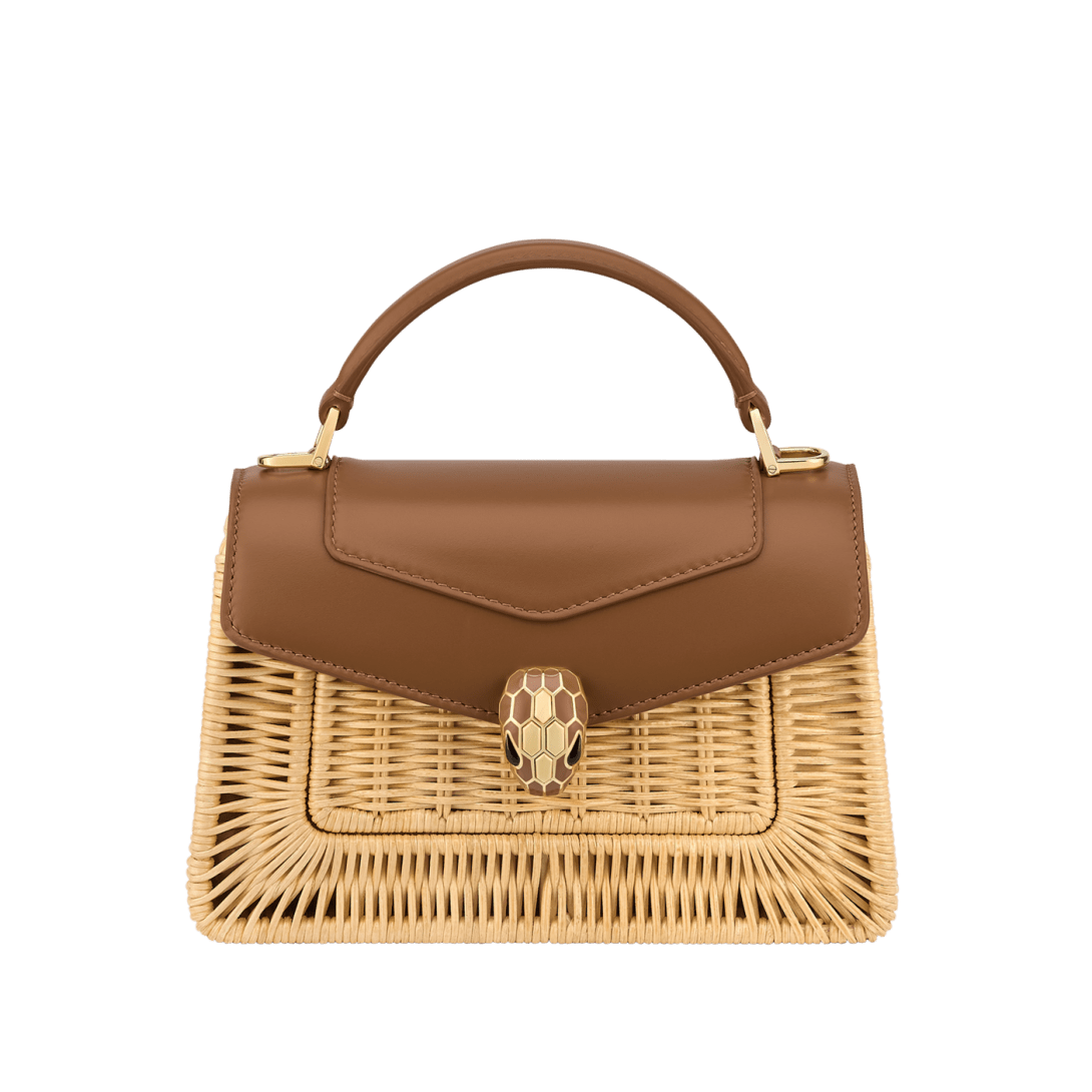 Brown Calf leather, Rattan Serpenti Forever Mini Top Handle Bag