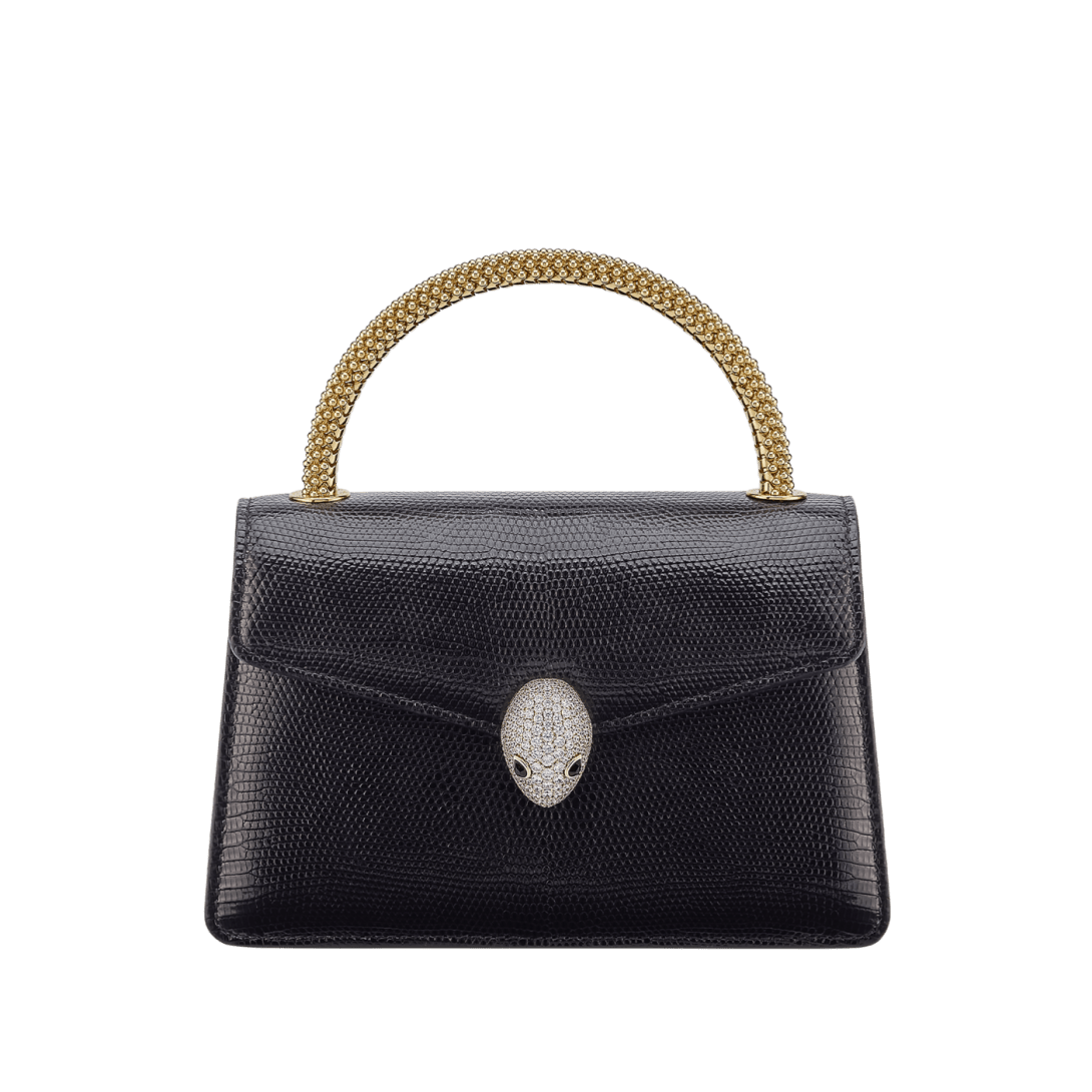 Black Lizard leather Serpenti Pallini Mini Top Handle Bag 295058