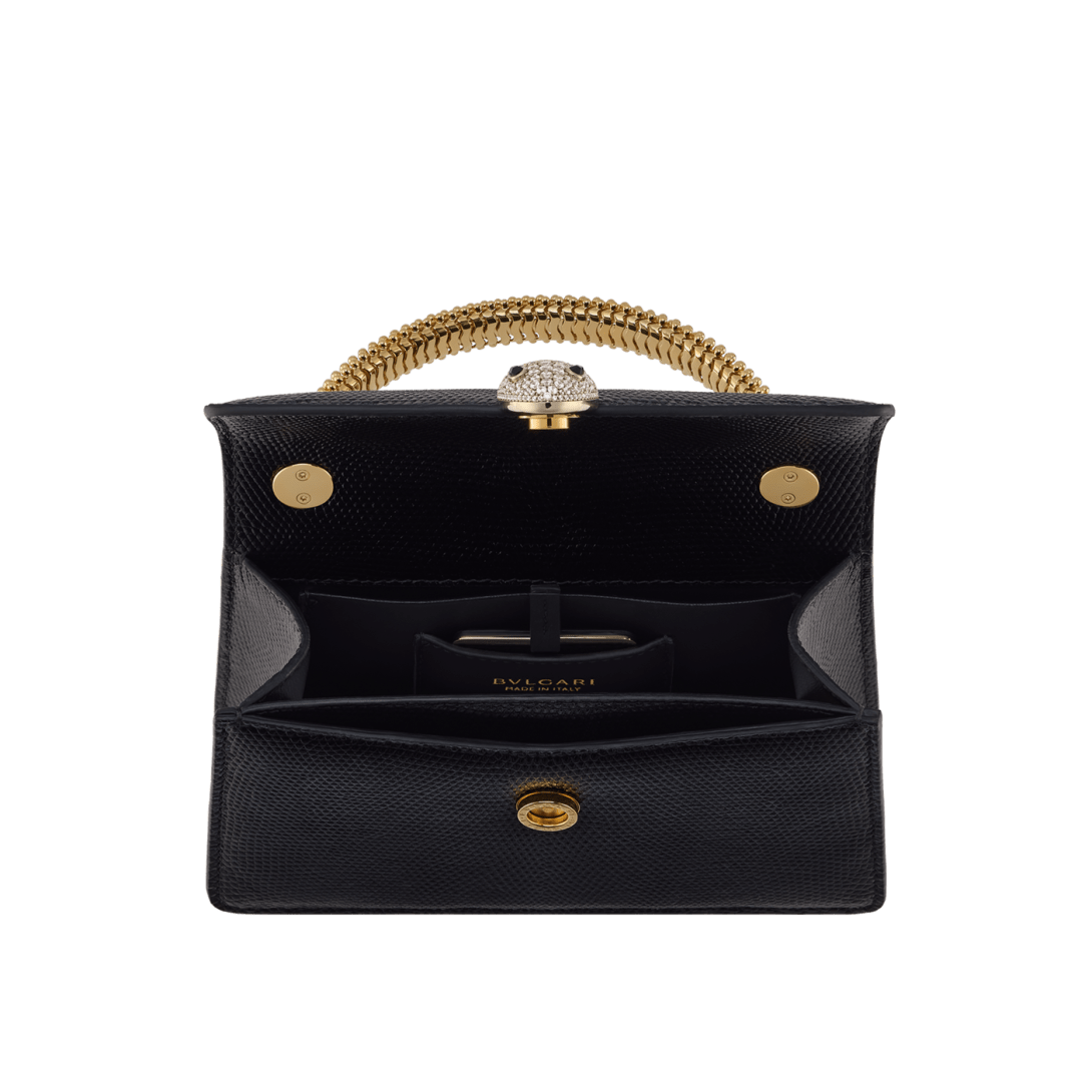 Black Lizard leather Serpenti Pallini Mini Top Handle Bag 295058