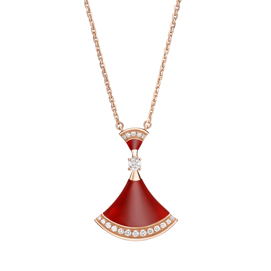 Rose gold Divas' Dream Necklace with 0.28 ct Diamonds, Carnelian