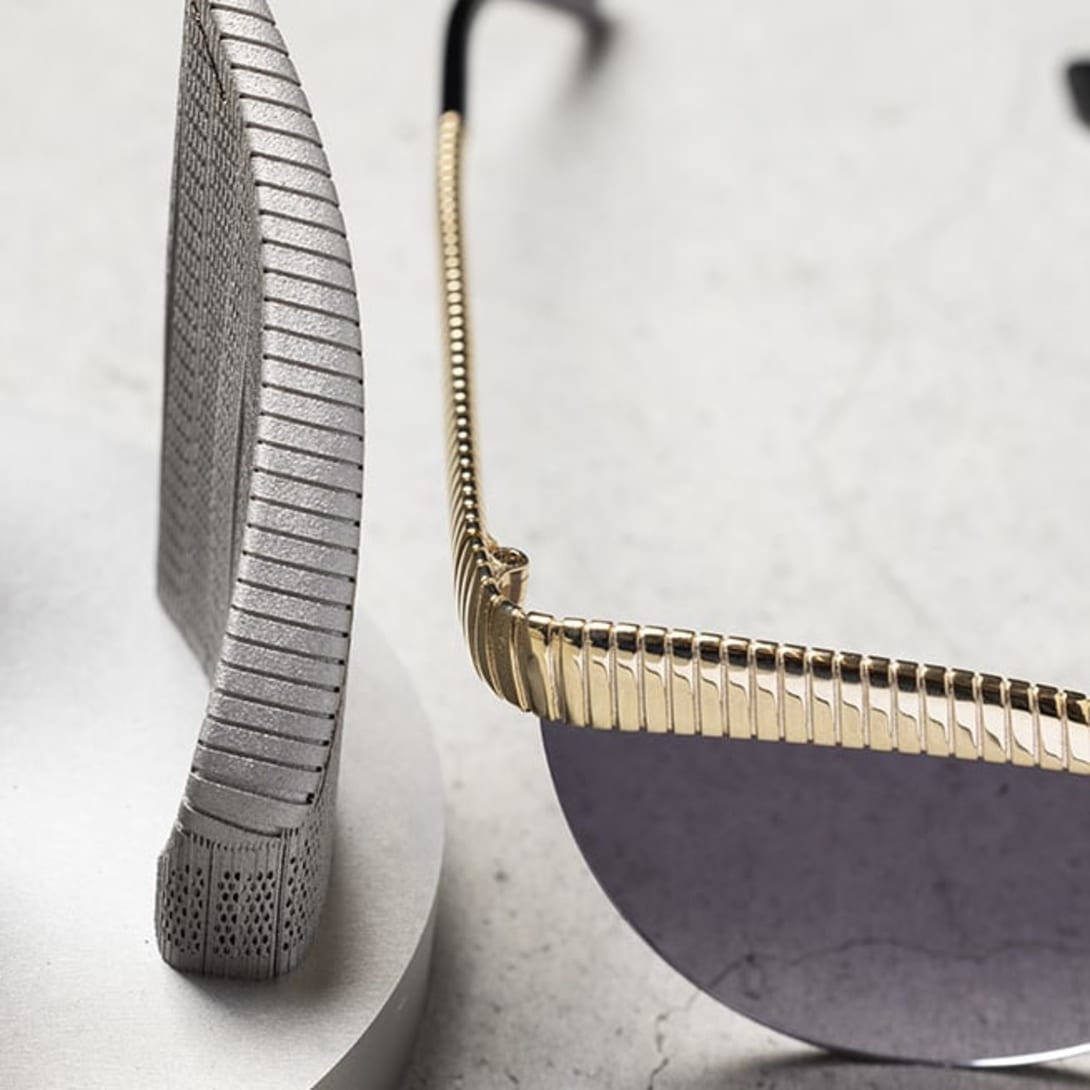 Bvlgari Tubogas sunglasses with additional metallic Tubogas element to be assembled, close up.