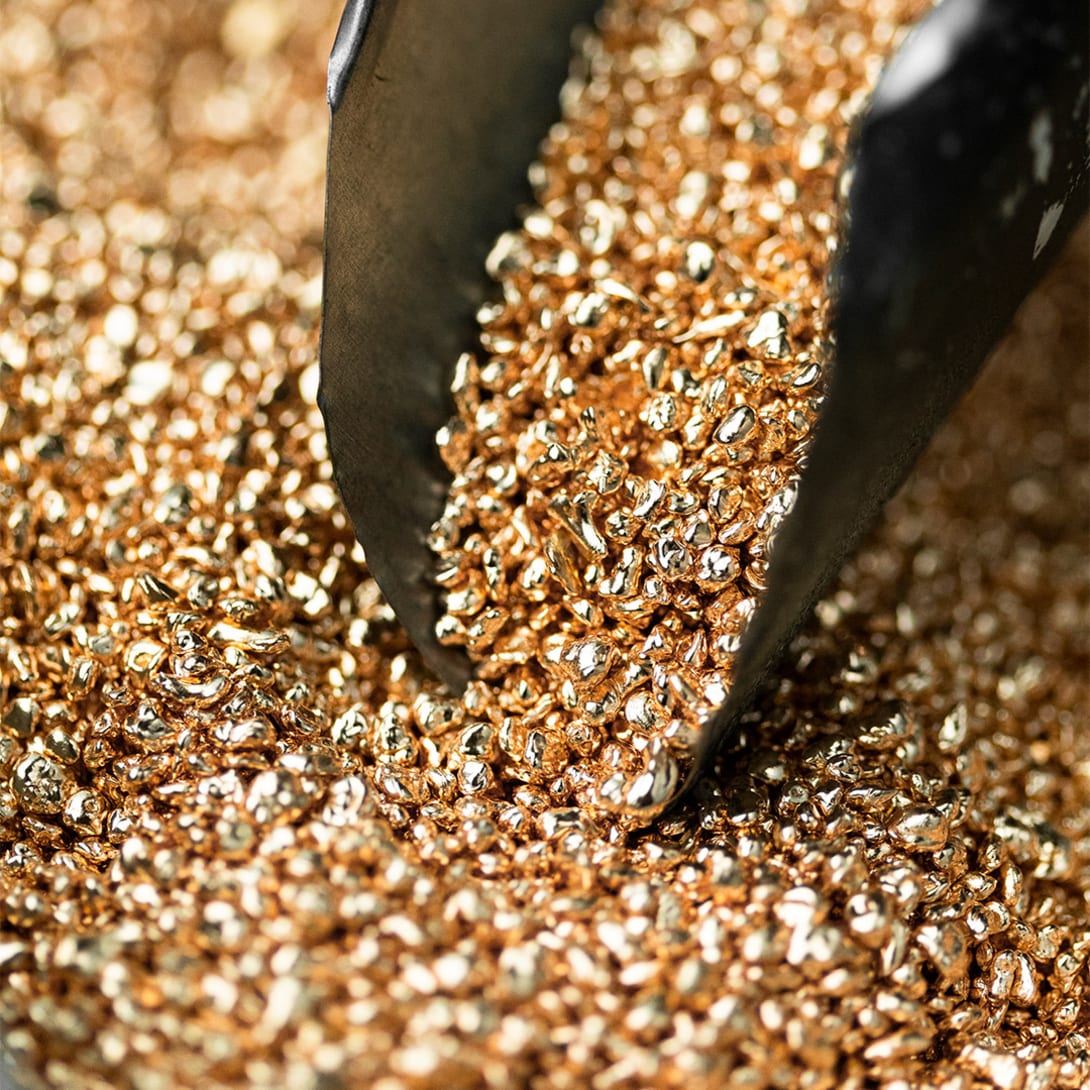 Ethical gold sourced by Bvlgari, close-up.