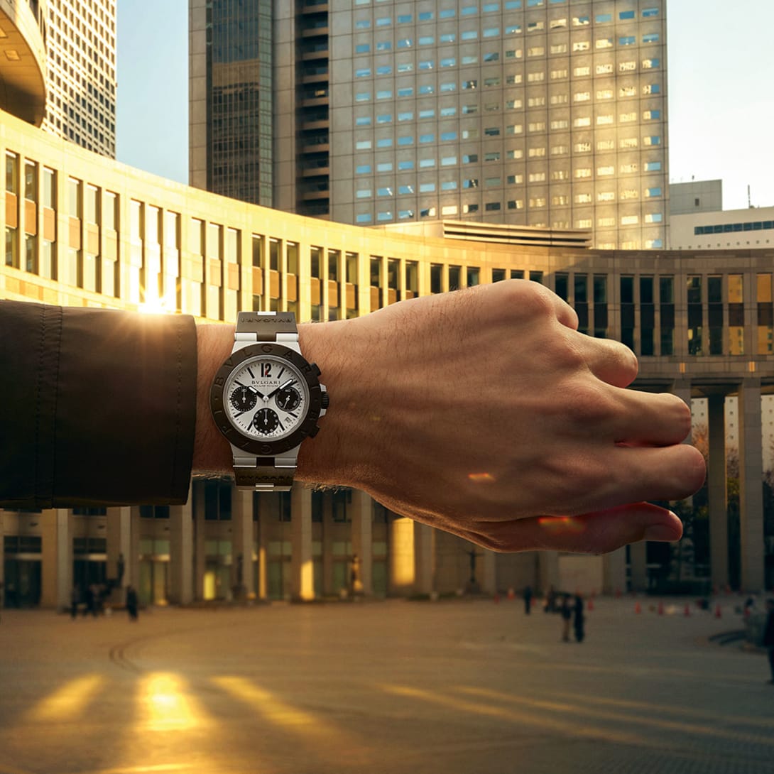 Bvlgari Aluminium GMT watch in aluminium and black rubber