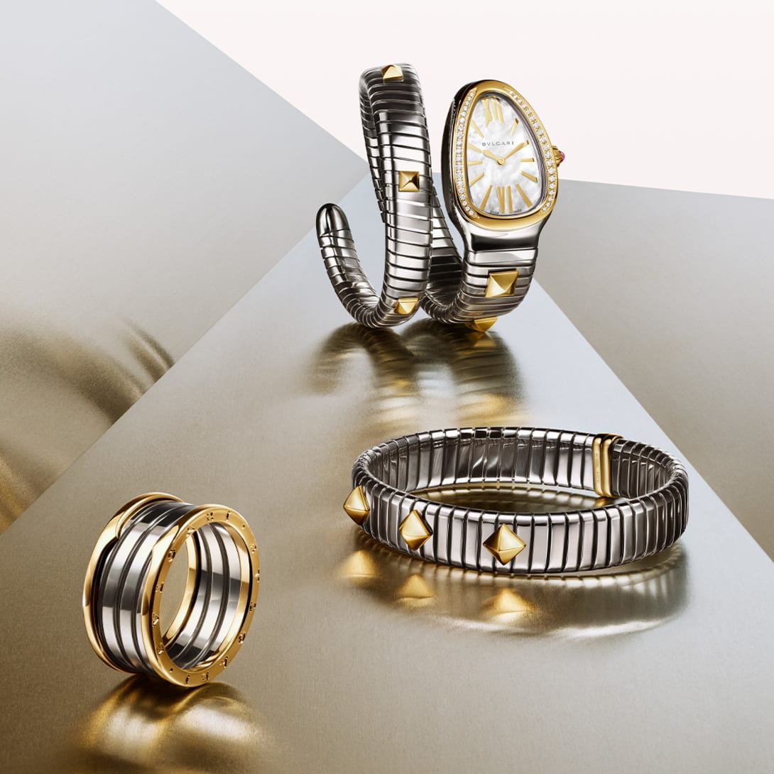 serpenti tubogas watch, serpenti tubogas bracelet, bzero1 four bands, creative shot by Gold & Steel campaign