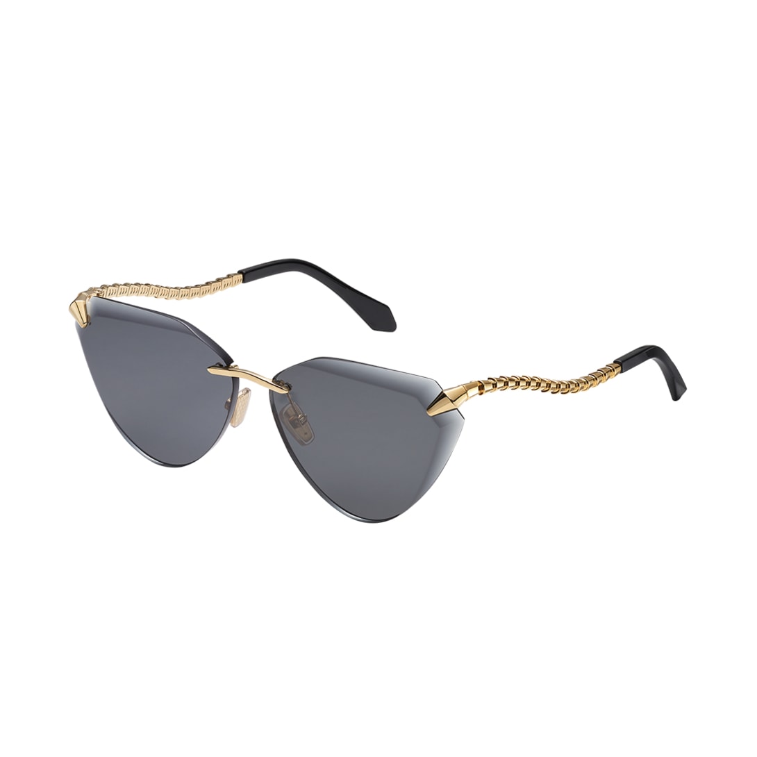 Serpenti Viper cat-eye rimless sunglasses with metal temples.