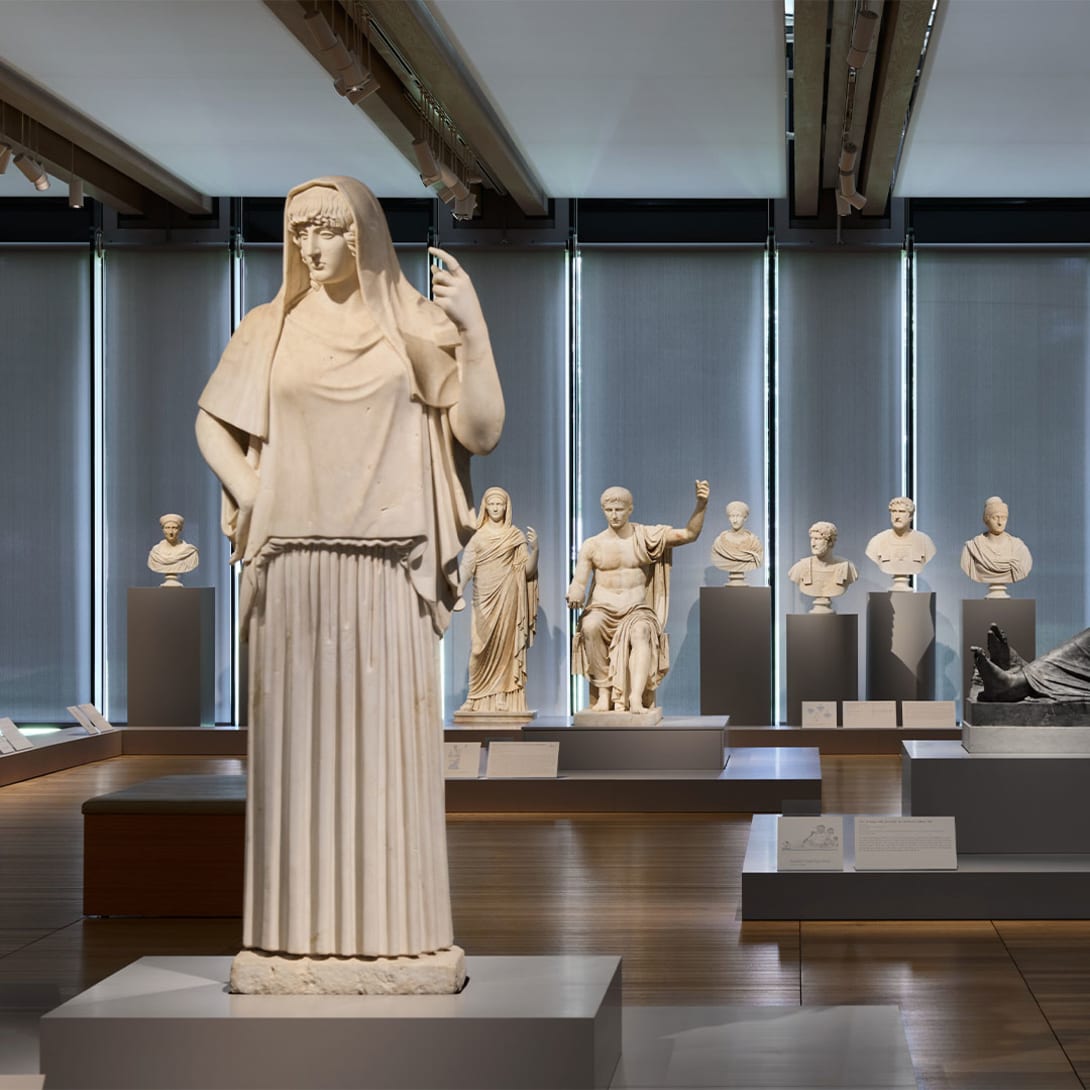 Ancient sculptures from the Torlonia Collection exhibited at the Kimbell Art Museum in Fort Worth.
