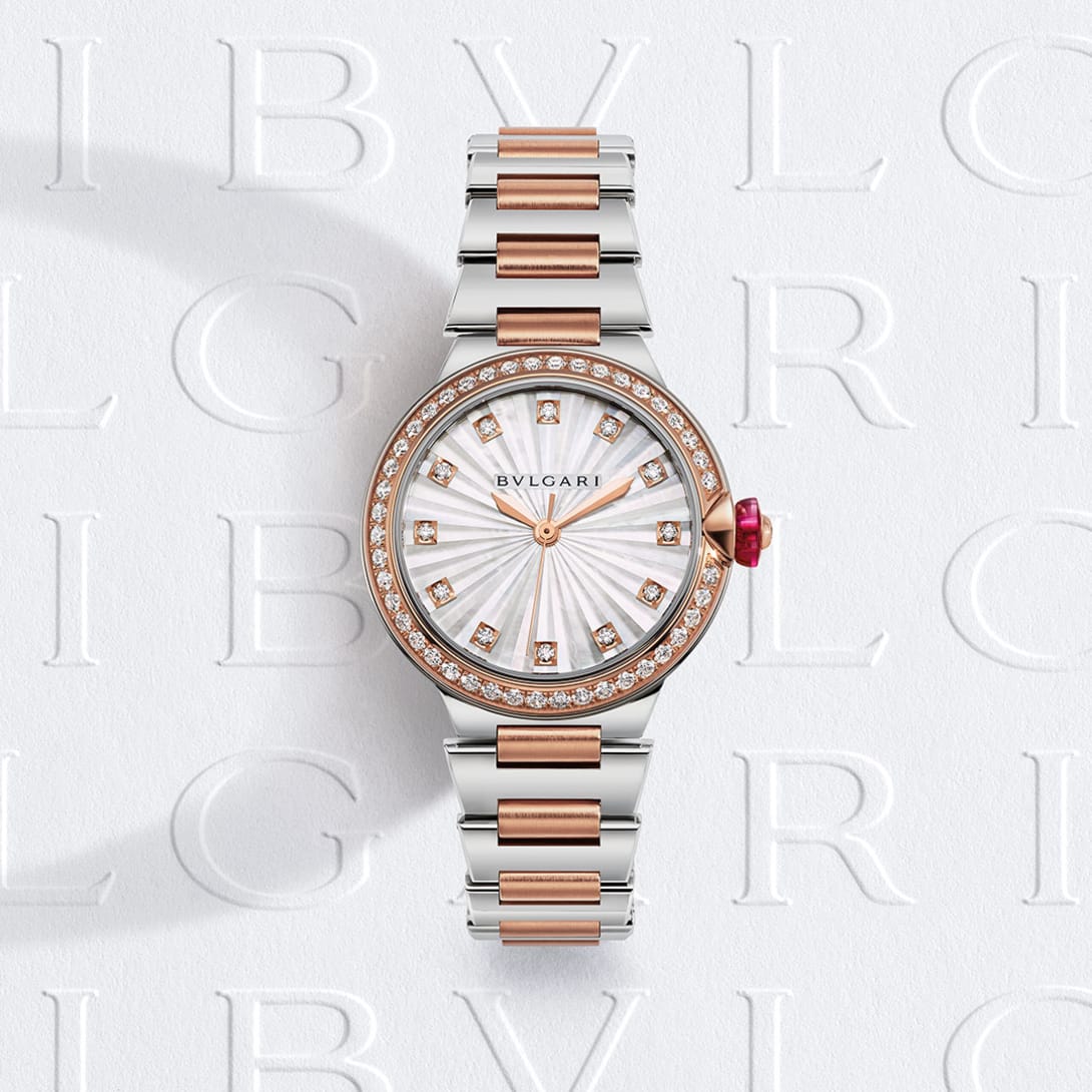 Lvcea watch in 18 kt rose gold and stainless steel with automatic movement, diamond-set bezel