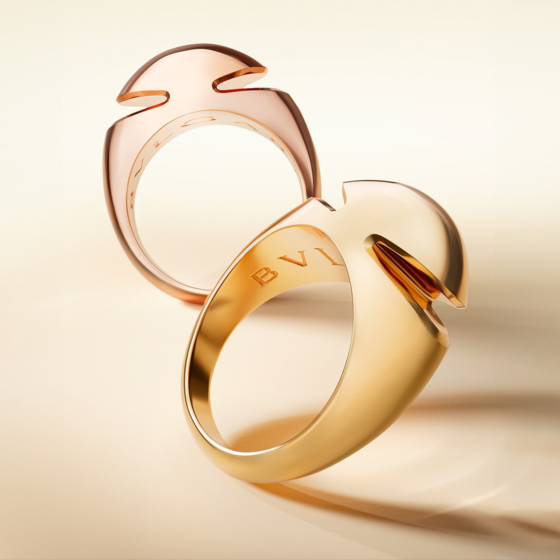 Image representing Bvlgari Cabochon rings in yellow and rose gold.