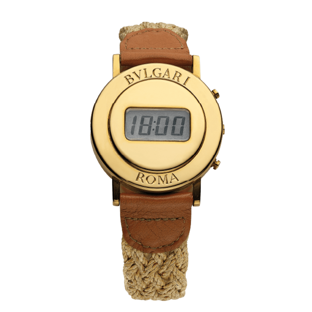 Bulgari Bulgari watch, 18 kt yellow gold case and brown leather bracelet. Heritage collection.