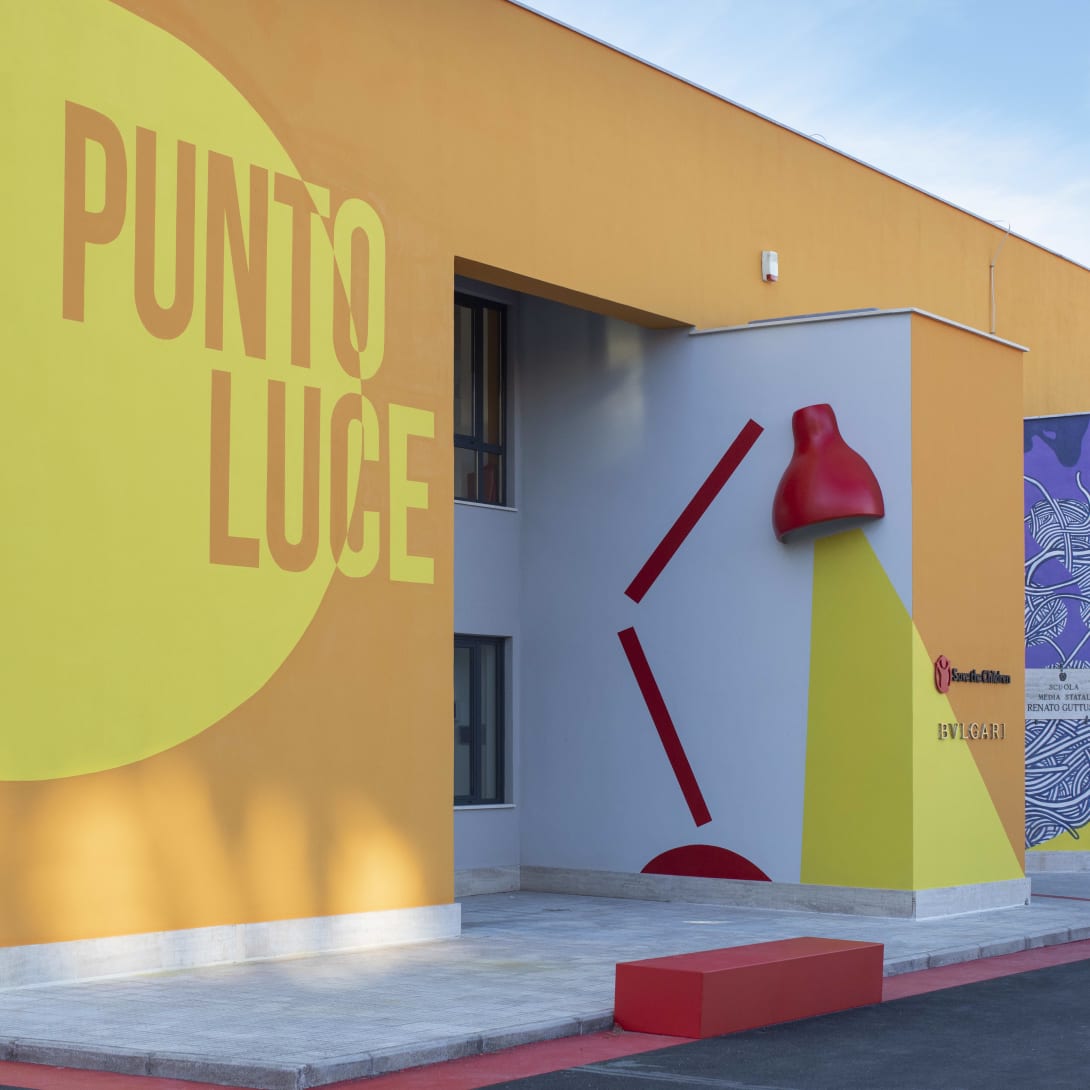 Entrance of the Punto Luce delle Arti in Ostia, Rome, created by Bvlgari and Save the Children.