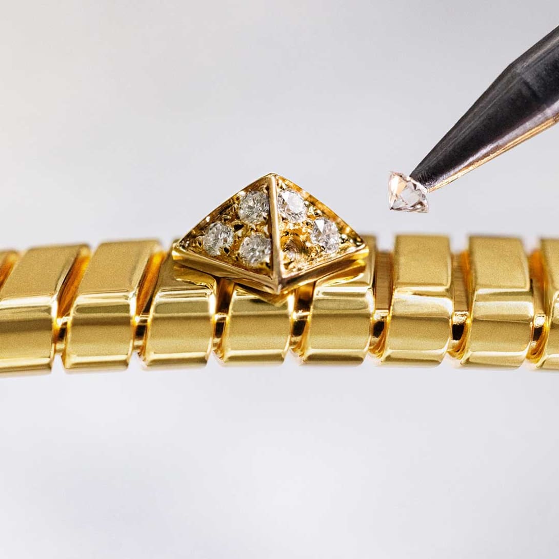 creative image of a tubogas bracelet with diamonds, close up.