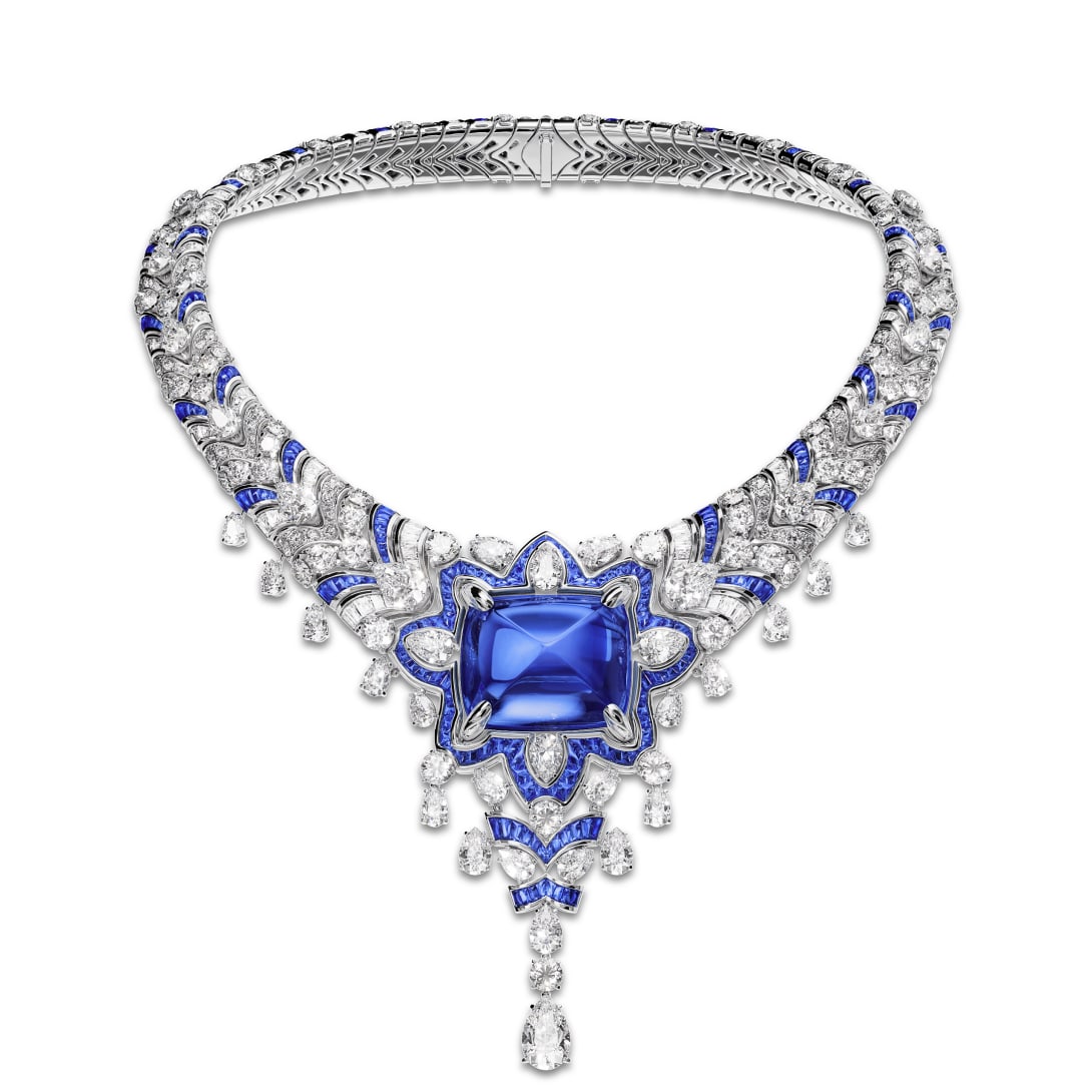 Cosmic Vault Necklace of Polychroma High Jewellery collection, creative shot.