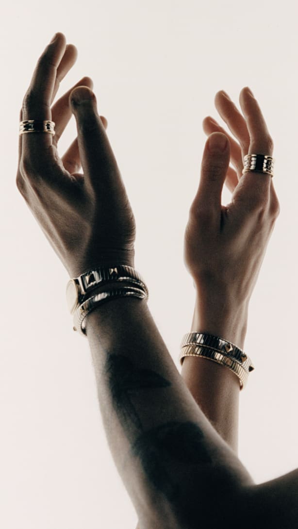 serpenti tubogas bracelet, serpenti tubogas watch, creative shot by Gold & Steel campaign