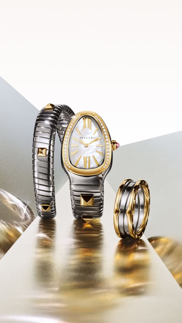 serpenti tubogas watch, bzero1 two bands, creative shot by Gold & Steel campaign