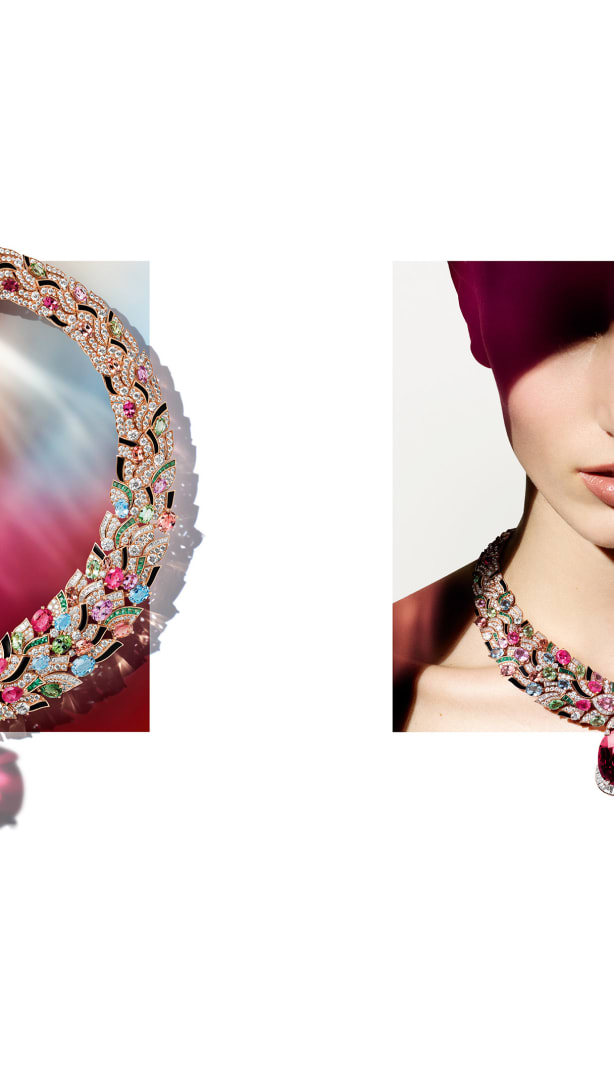 Celestial Mosaic Necklace with a vivid Paraiba tourmaline, Polychroma High Jewellery collection.