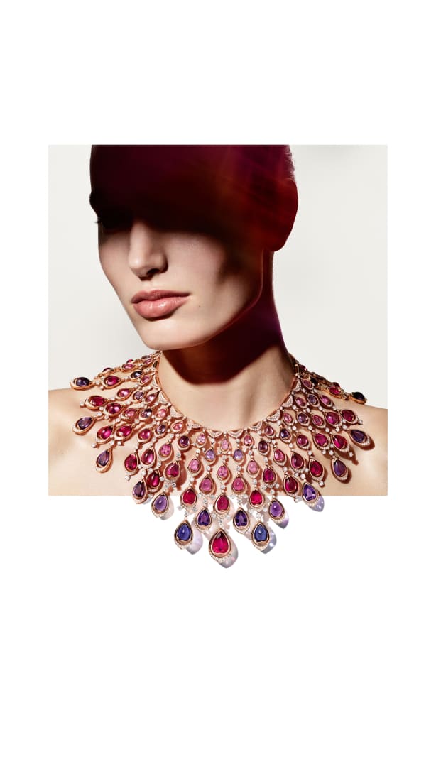Rainbow Flow Necklace with rubellite, tanzanite, pink tourmaline and amethyste, Polychroma High Jewellery collection.