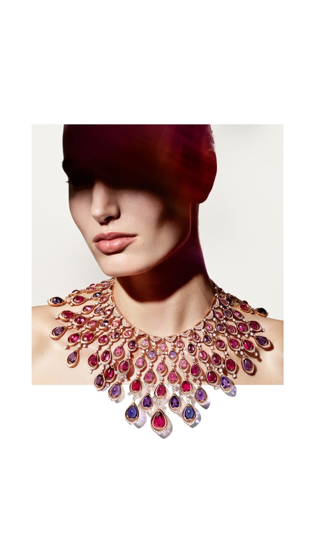 Rainbow Flow Necklace with rubellite, tanzanite, pink tourmaline and amethyste, Polychroma High Jewellery collection.