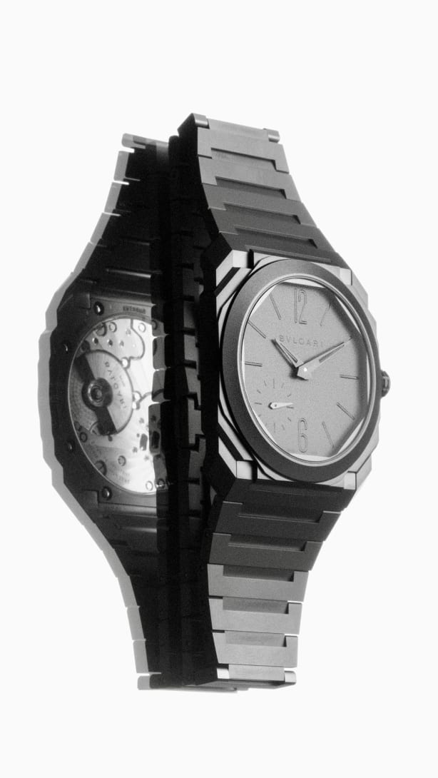 creative shot of Octo Finissimo 37 ultra-thin automatic watch 