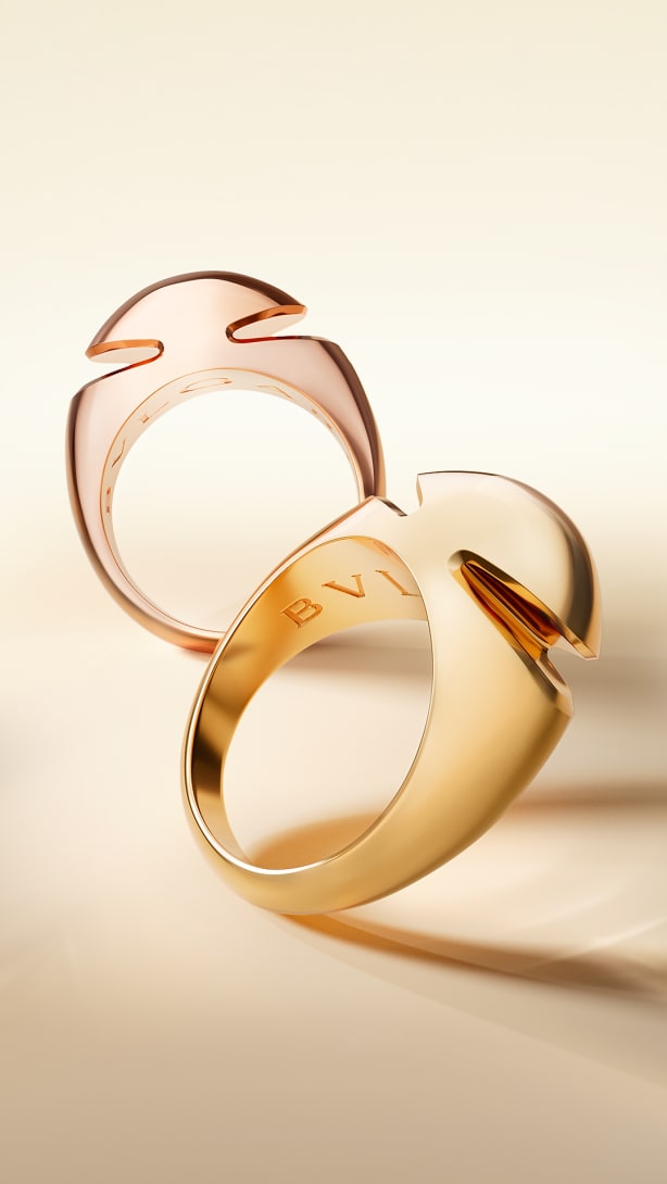 Image representing Bvlgari Cabochon rings in yellow and rose gold.
