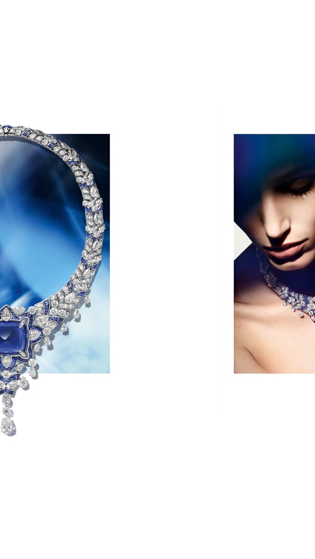 Cosmic Vault Necklace with sapphire, Polychroma High Jewellery collection.