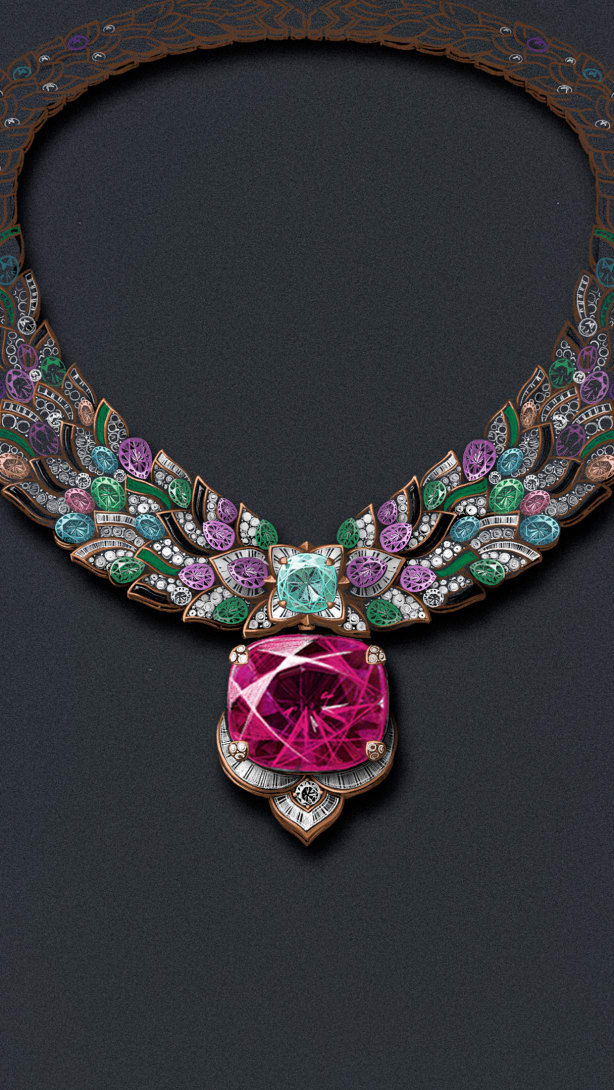 Sketch of Celestial Mosaic Necklace, Polychroma High Jewellery Collection.