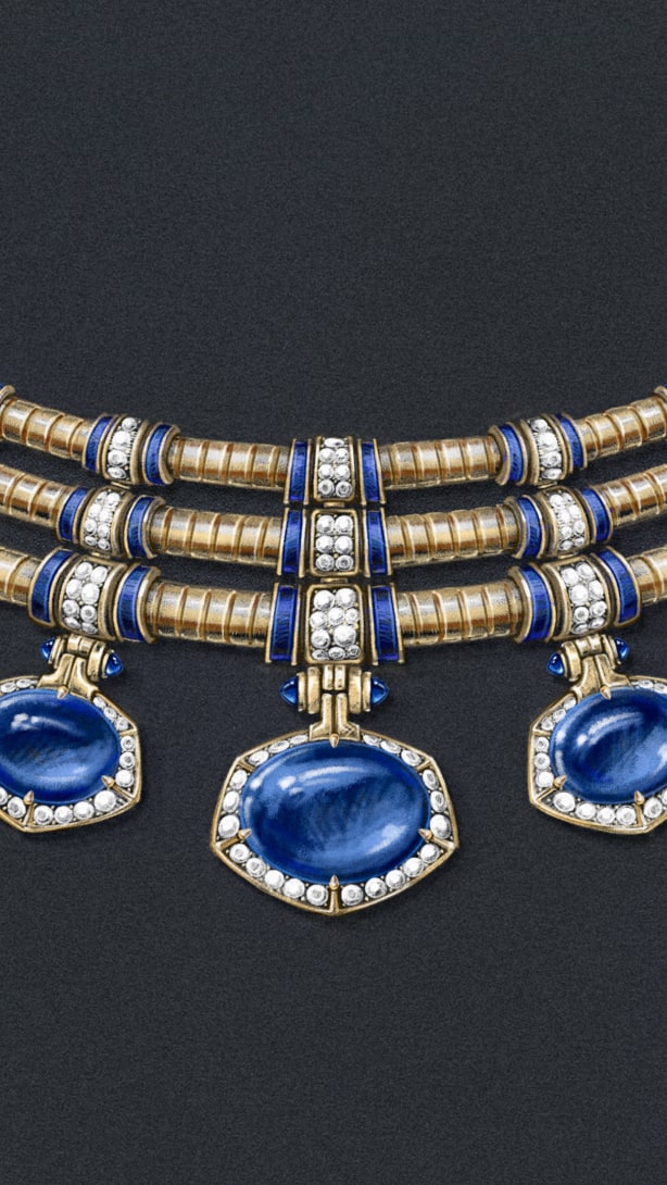 Sketch of Tanzanite Falls Necklace, Polychroma High Jewellery Collection.