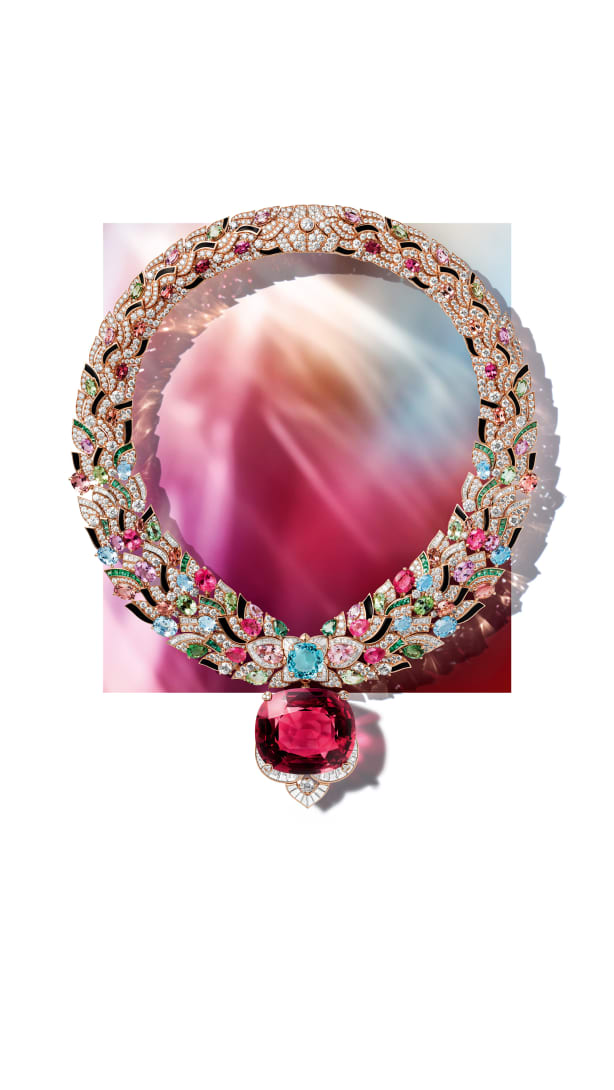 Celestial Mosaic Necklace with a vivid Paraiba tourmaline, Polychroma High Jewellery collection.