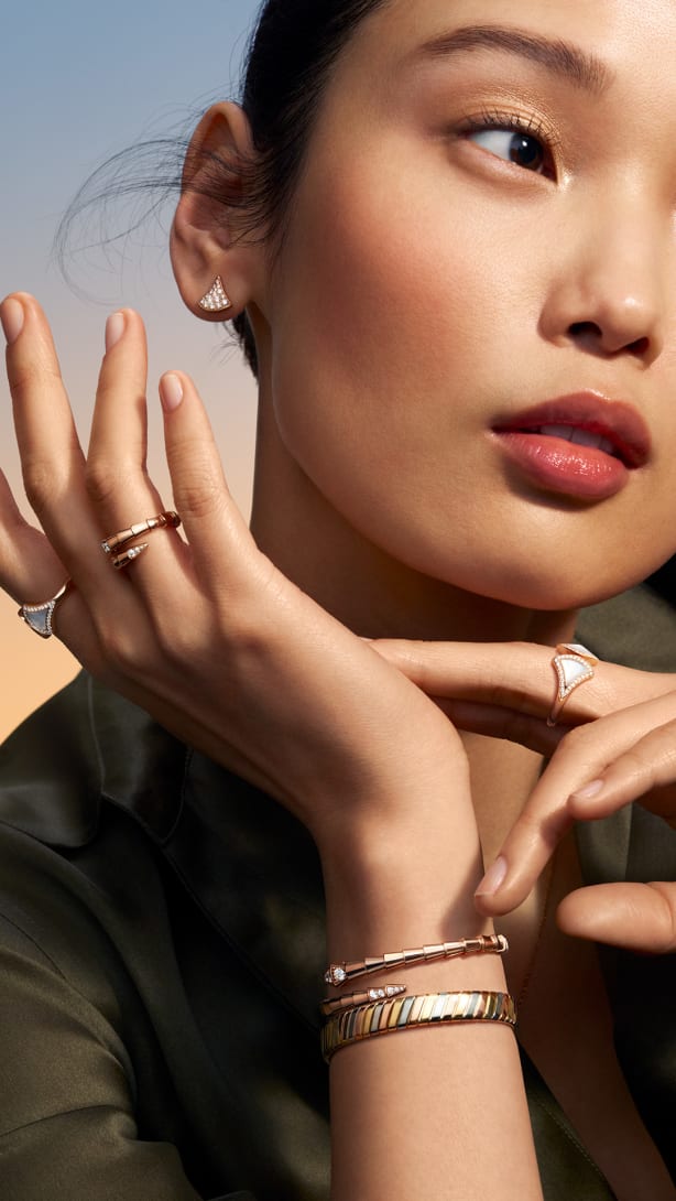 Model wearing Serpenti, Divas' and Tubogas jewellery.
