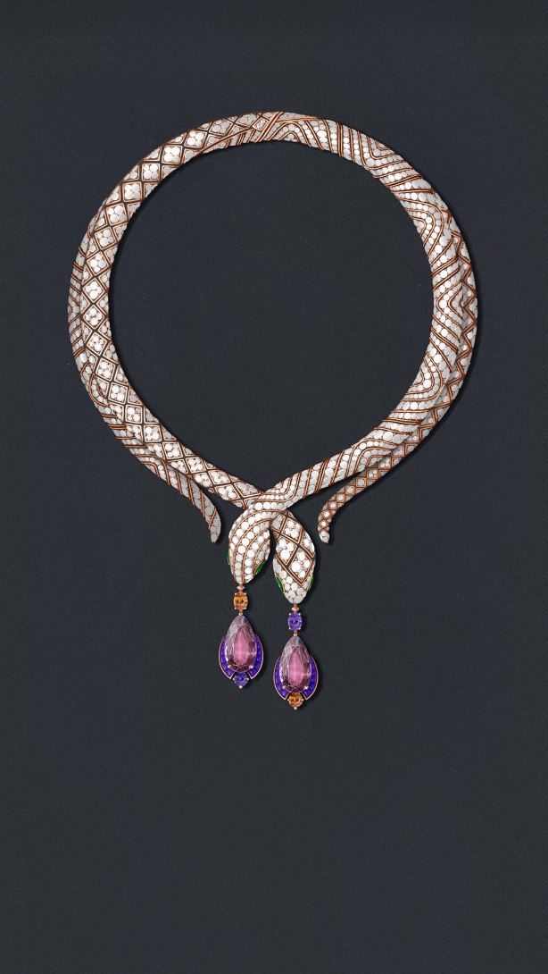 Sketch of Invisible Violet Necklace, Polychroma High Jewellery Collection.