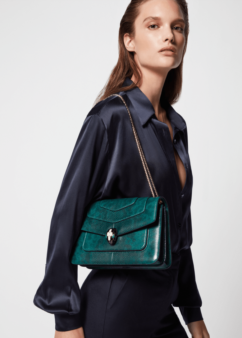 Green Karung leather Serpenti Forever Shoulder Bag 291891 | Bvlgari