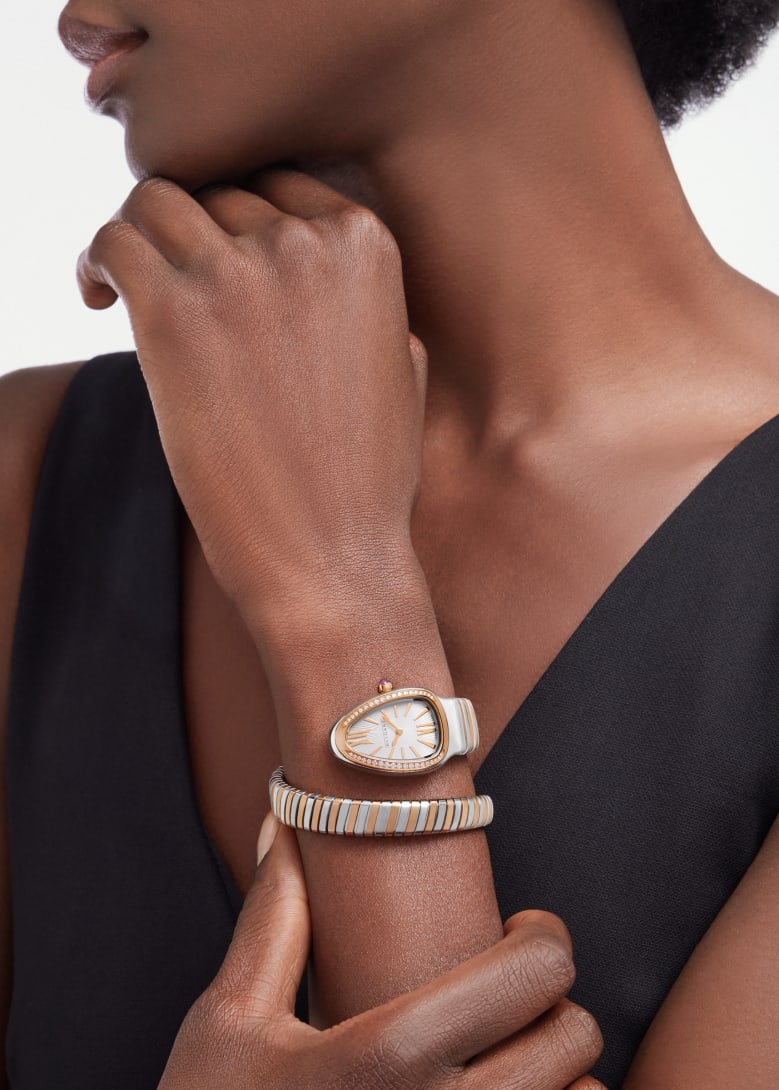 Rose gold and steel Serpenti Tubogas Watch Silver, Pink with