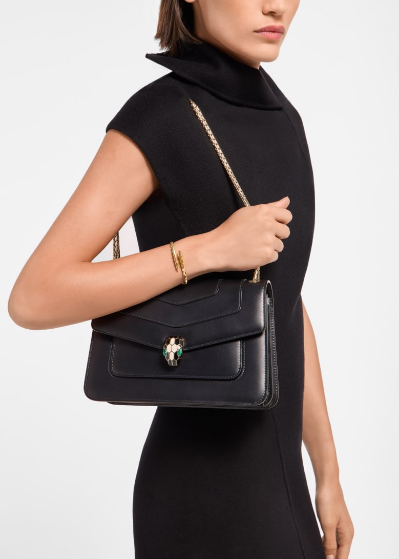 Black Calf leather Serpenti Forever Shoulder Bag 290264 | Bvlgari