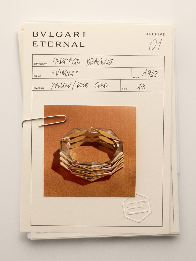 Archival record of the 1942 bracelet that inspired the Vimini jewellery collection.