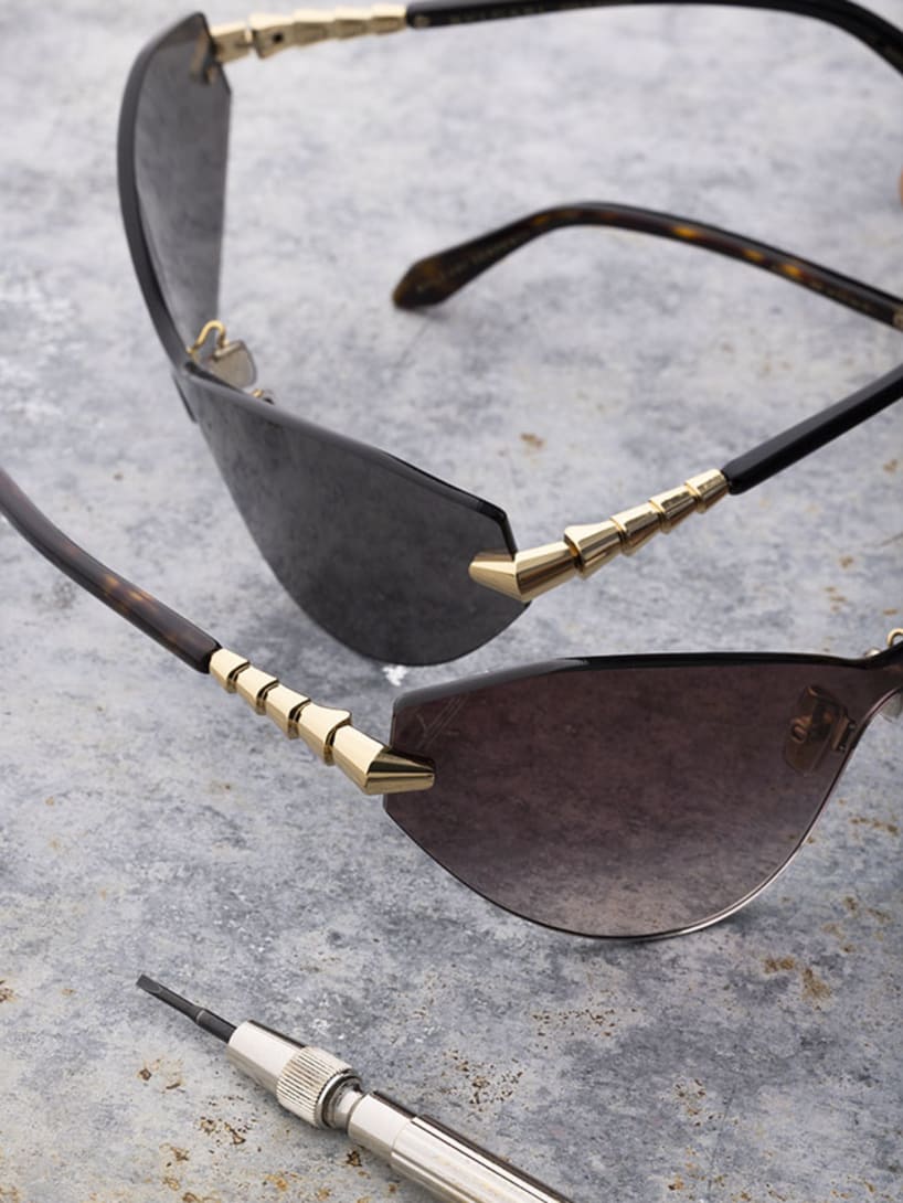 Serpenti Viper cat-eye acetate sunglasses with gold-finished temples.