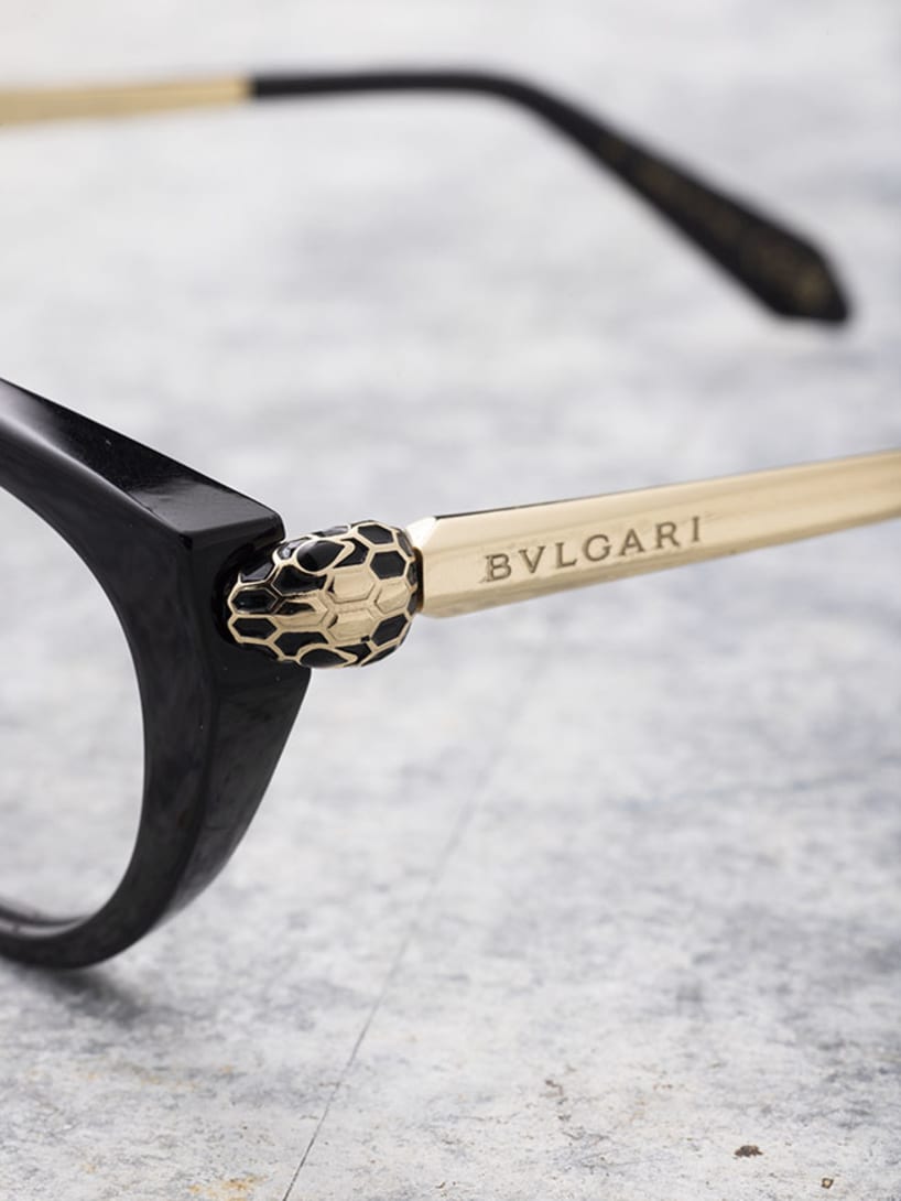 Making of Serpenti Viper glasses, assembling of the snake scale-inspired temples, close up.