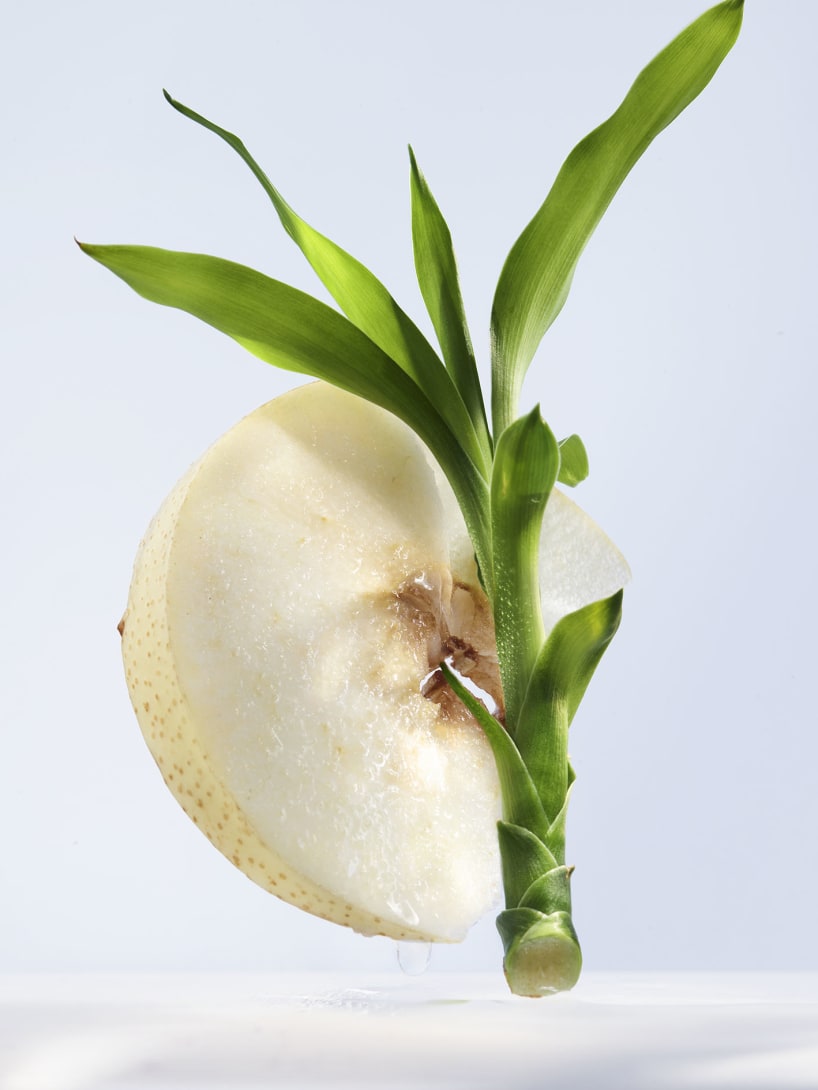 Bamboo and nashi, the top notes of the Omnia Crystalline fragrance, creative shot.