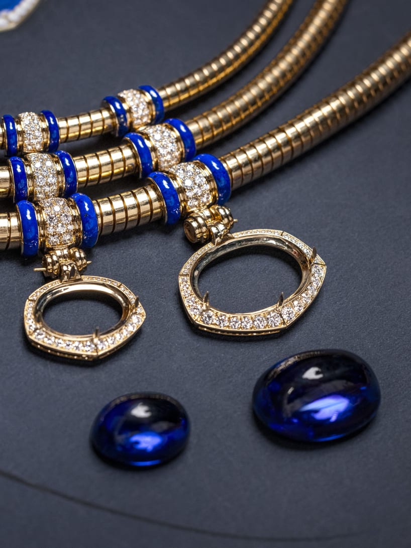 Tanzanite Falls Necklace close-up, craftsmanship shot.