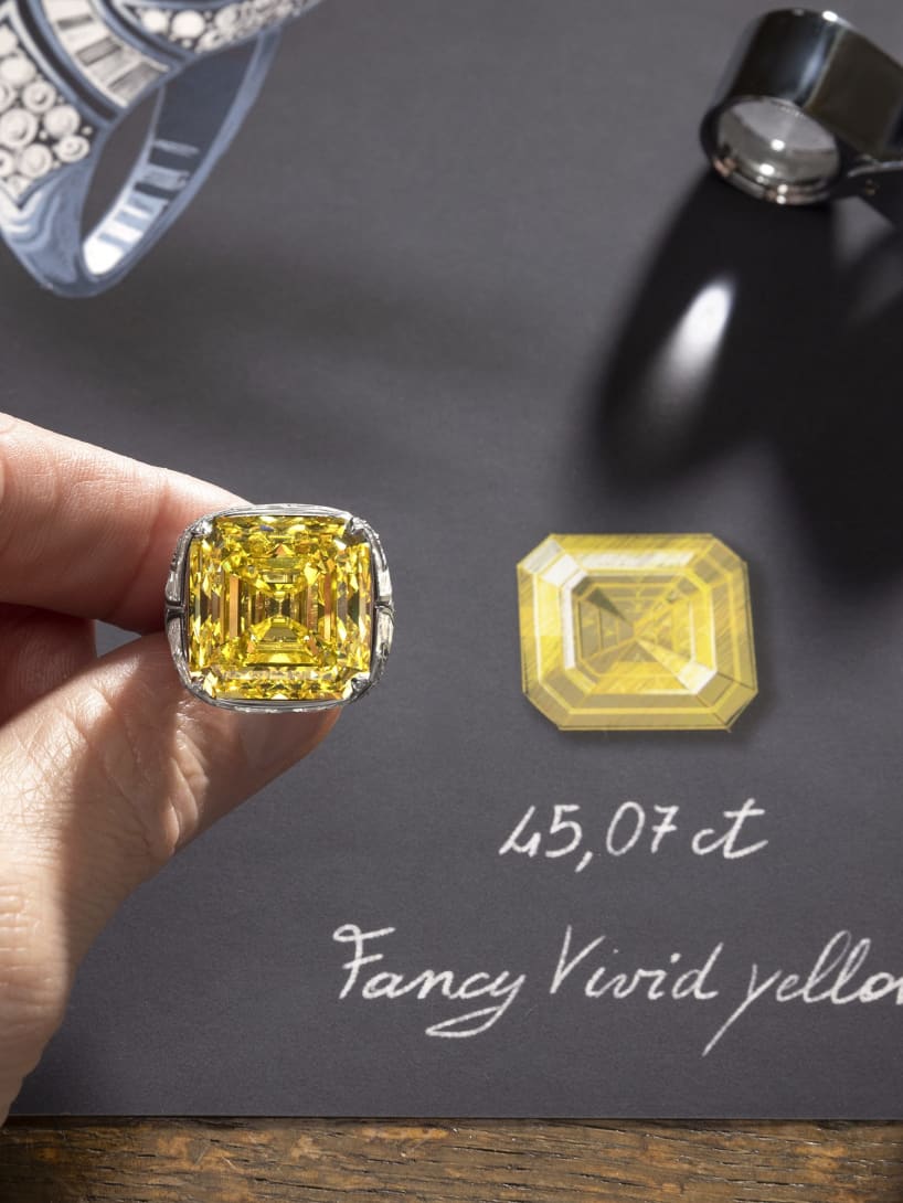 Essence of Yellow Ring with yellow gem, craftsmanship shot.