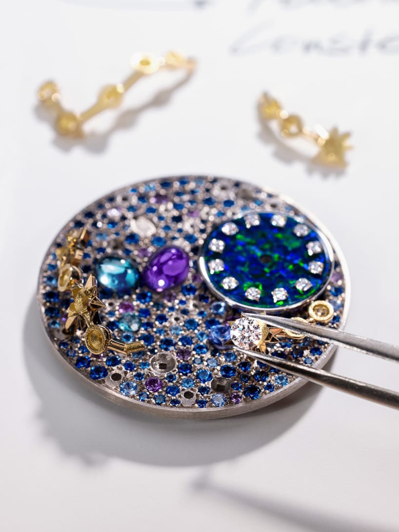 Making of the blue opal, sapphire and diamond-set dial for the Notte Stellata Diva white gold watch.