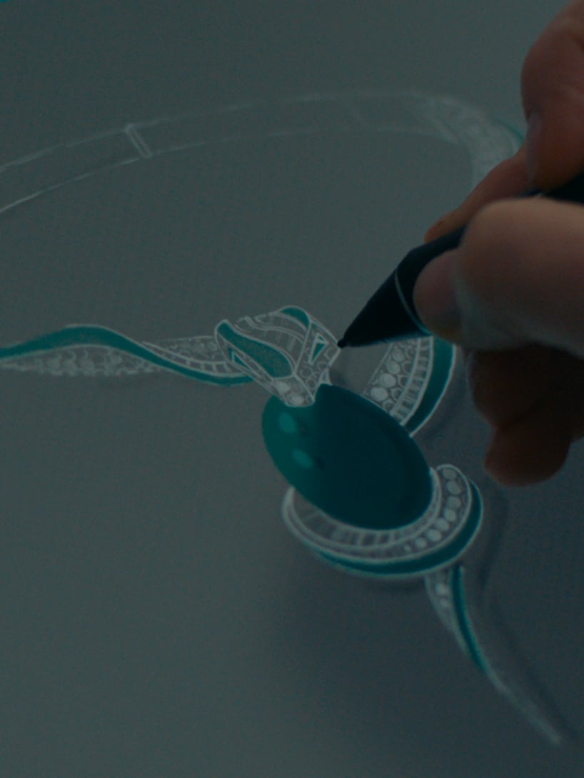 Sketch of the Hypnotic Emerald Serpenti necklace.