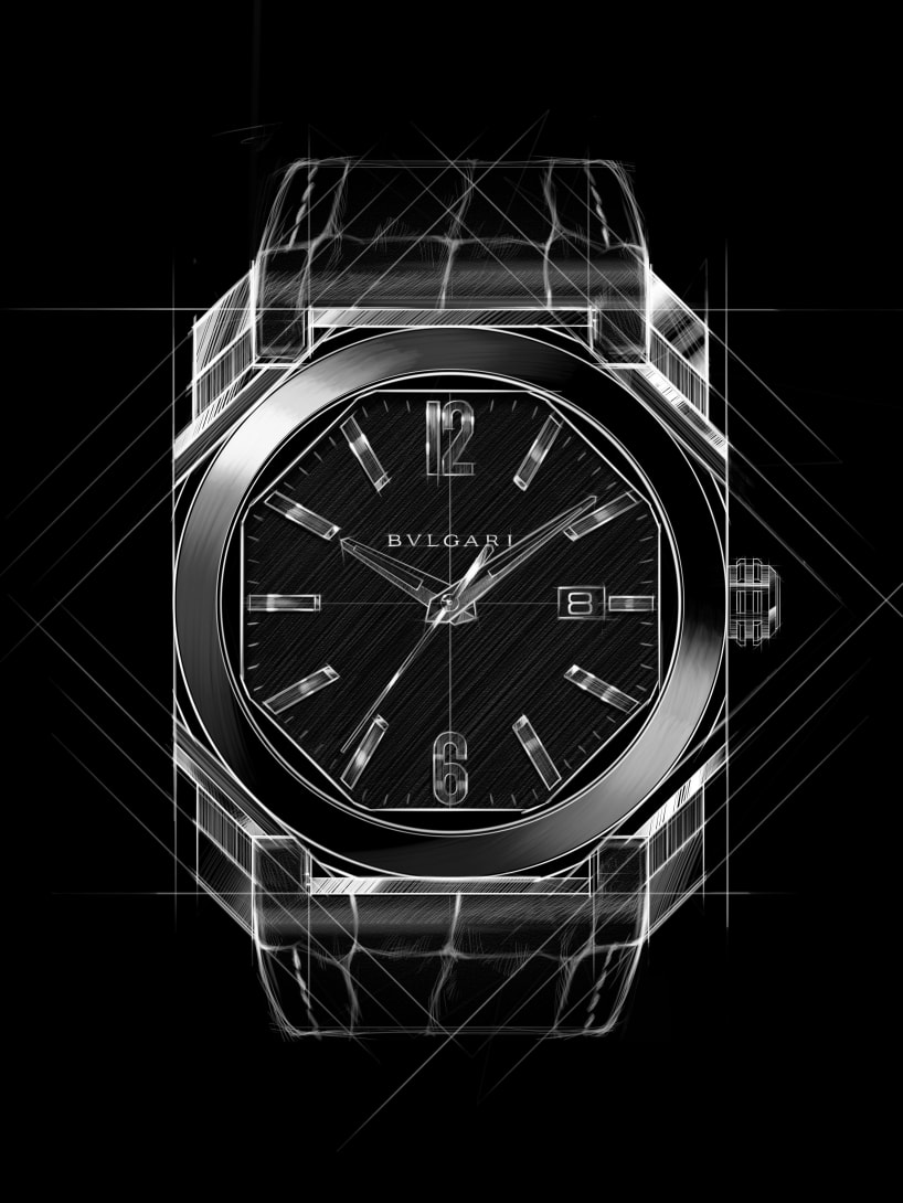 Sketch of Bvlgari Watch Octo.