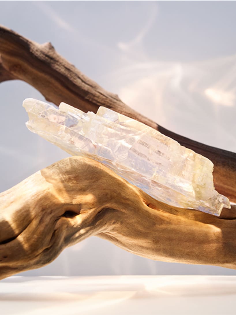 Musks and sandalwood, dry down notes of Omnia Crystalline Eau De Parfum, creative shot.