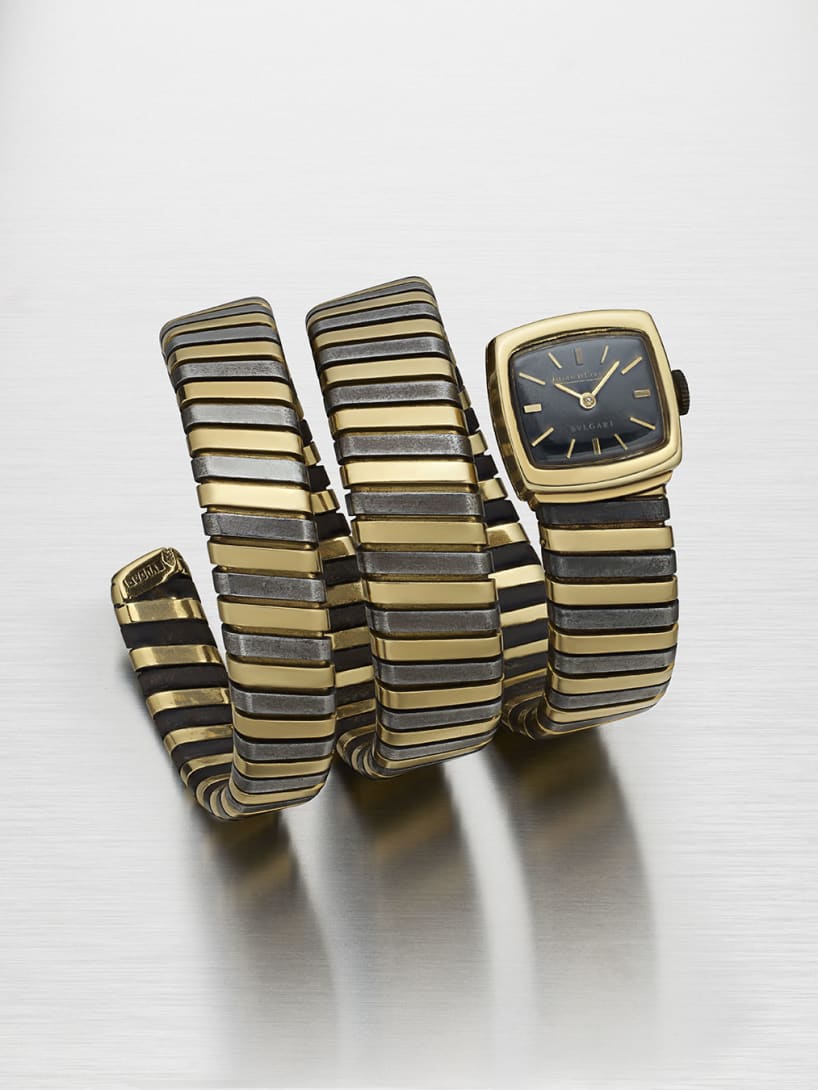 Serpenti Tubogas bracelet-watch in burnished steel and gold