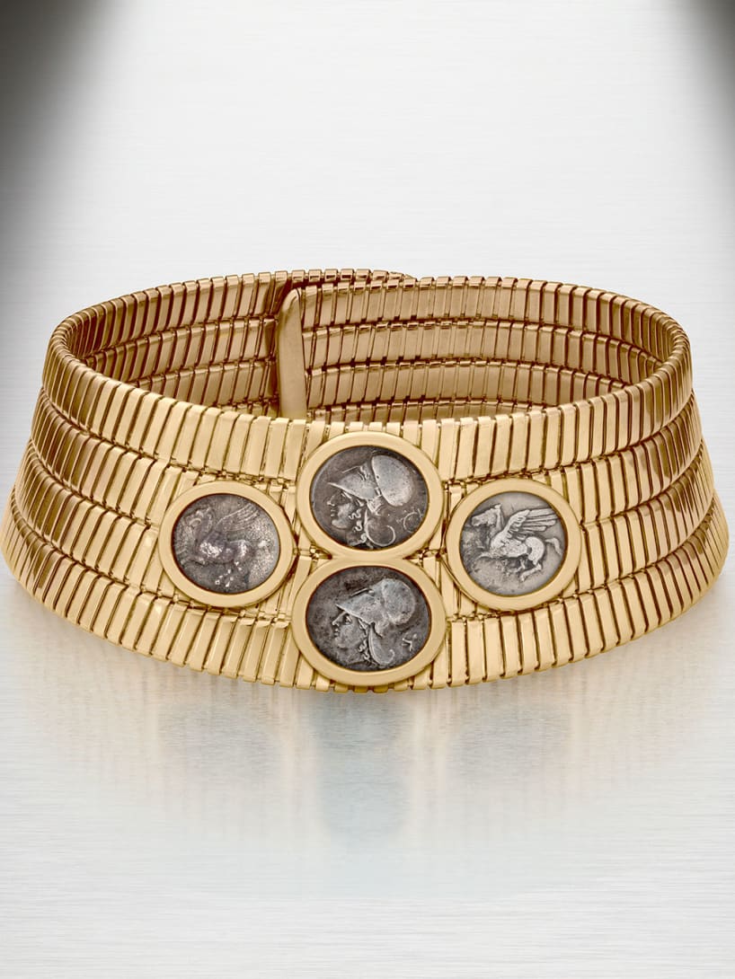 Monete Tubogas choker in gold with Greek silver coins