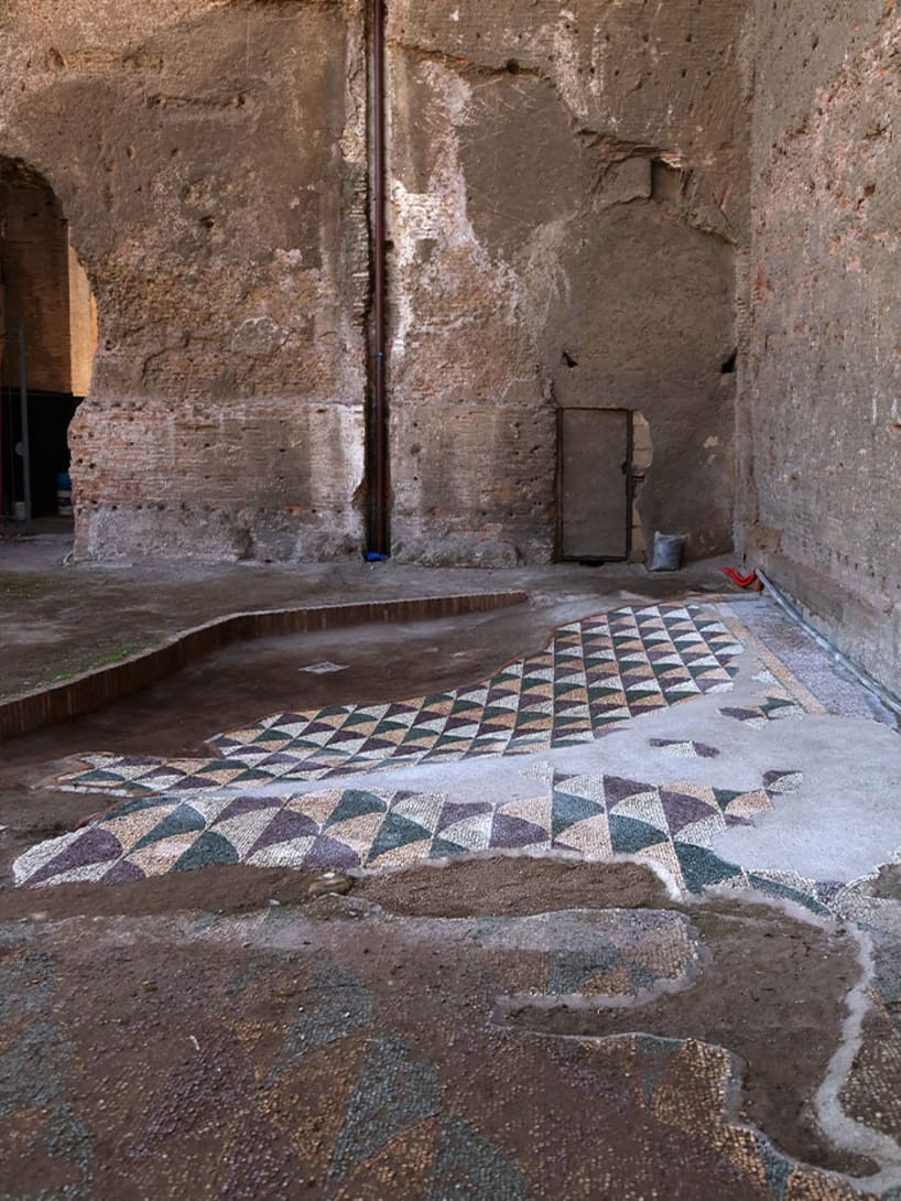 The fan-shaped floor mosaics of the Roman Caracalla Baths whose restoration has been funded by Bvlgari.