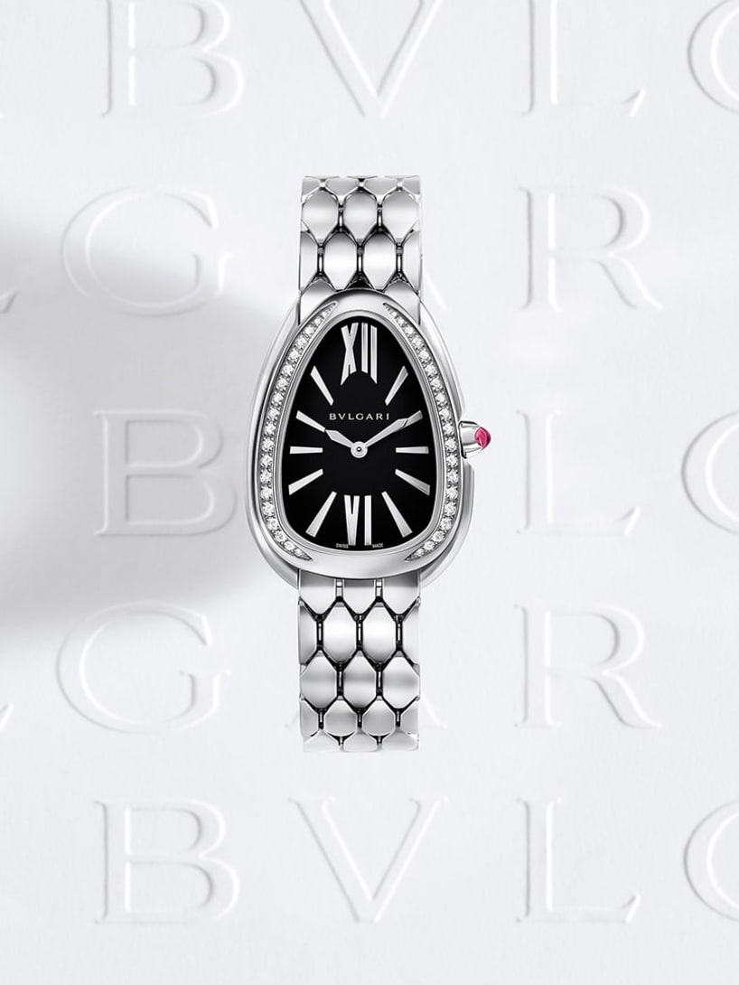 Serpenti Seduttori watch in stainless steel and 18 kt rose gold case and bracelet.