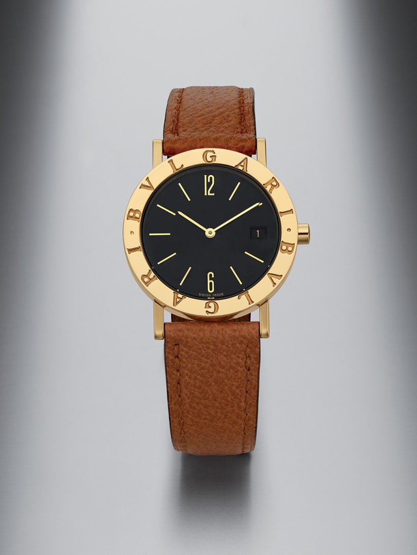 Bvlgari Bvlgari watch with steel and gold case, black dial and brown leather strap, ca. 1993. Bvlgari Heritage Collection